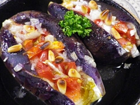 茄子のピリ辛野菜詰め焼き